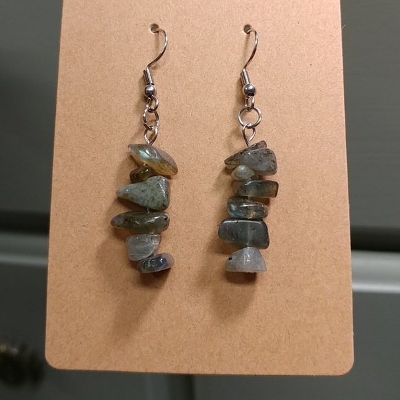 Labradorite Earrings Natural Gemstone Crystal Chip Beaded Surgical Stainless - Picture 13 of 13